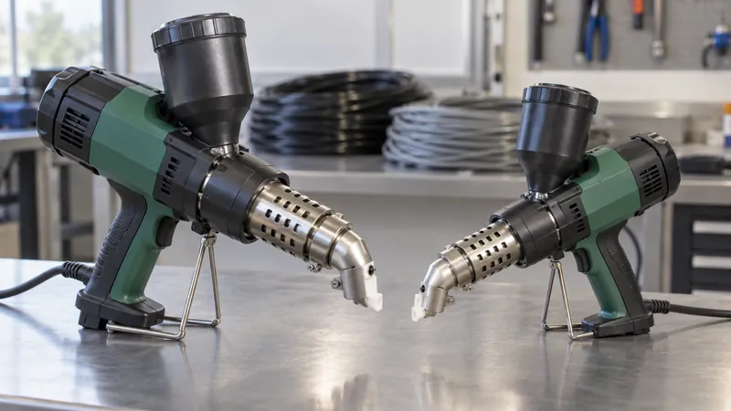 Two hand extrusion welders side by side for comparison